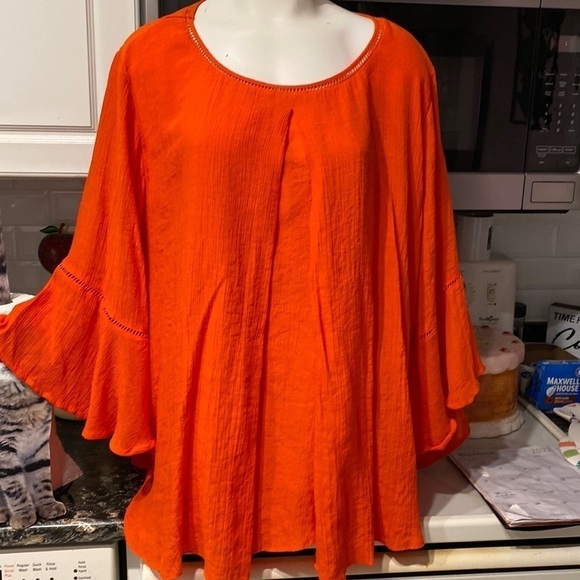 b womens Studio Jor solid orange 3/4 fancy sleeve plus size top 2X - Picture 1 of 3